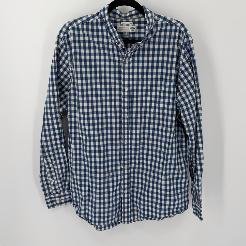 Old Navy Mens Regular Fit Gingham Button Down Shirt XL Tall Blue White